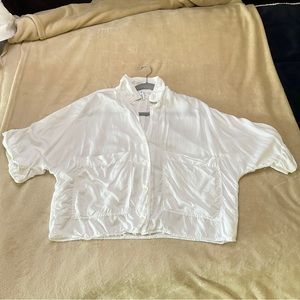 Zara White Short Sleeve Oversized Button Up